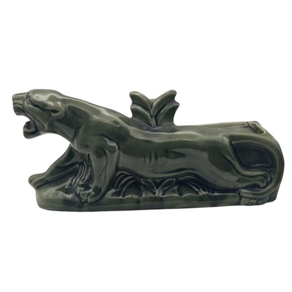 Vintage Olive Green Stalking Panther TV Lamp Planter Ceramic MCM #1426 - Picture 1 of 8